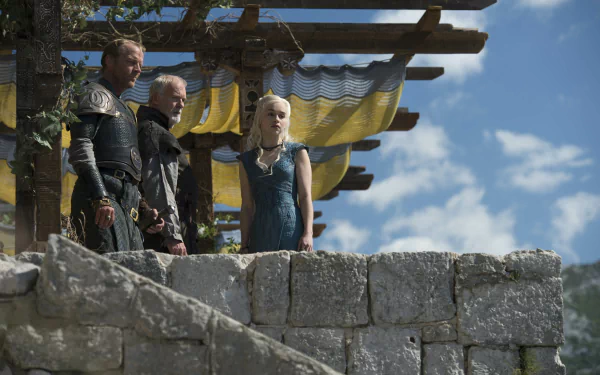 Emilia Clarke Ian McElhinney Iain Glen Daenerys Targaryen Barristan Selmy Jorah Mormont TV Show Game Of Thrones HD Desktop Wallpaper | Background Image