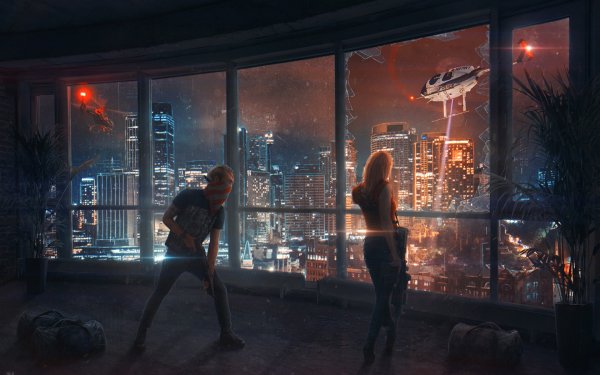 Sci Fi Cyberpunk Broken Glass Helicopter Police HD Wallpaper | Background Image