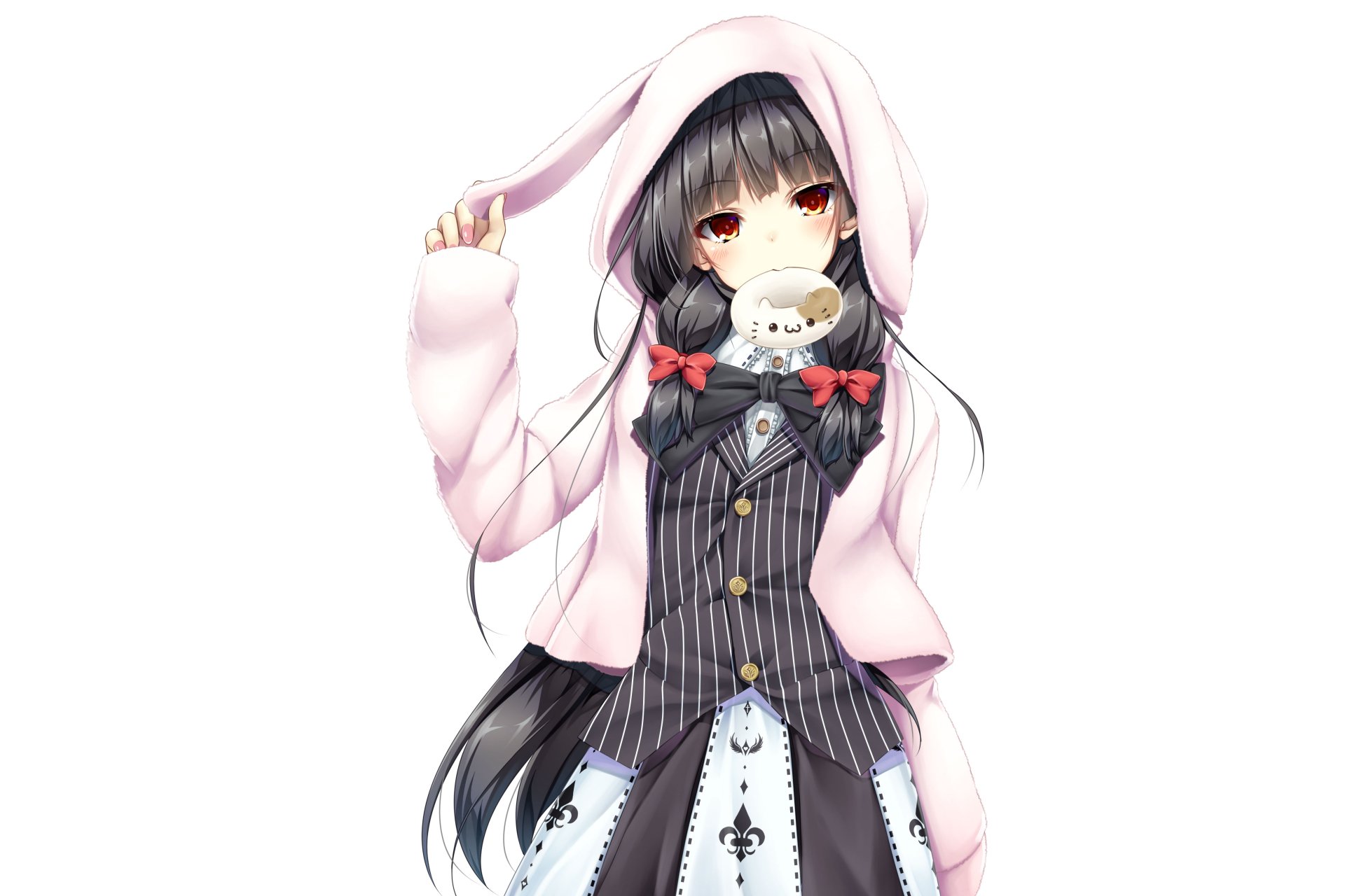 Anime-style 4K Ultra HD desktop wallpaper featuring Isokaze from Kantai Collection, wearing a pink hoodie and holding a small white bird.