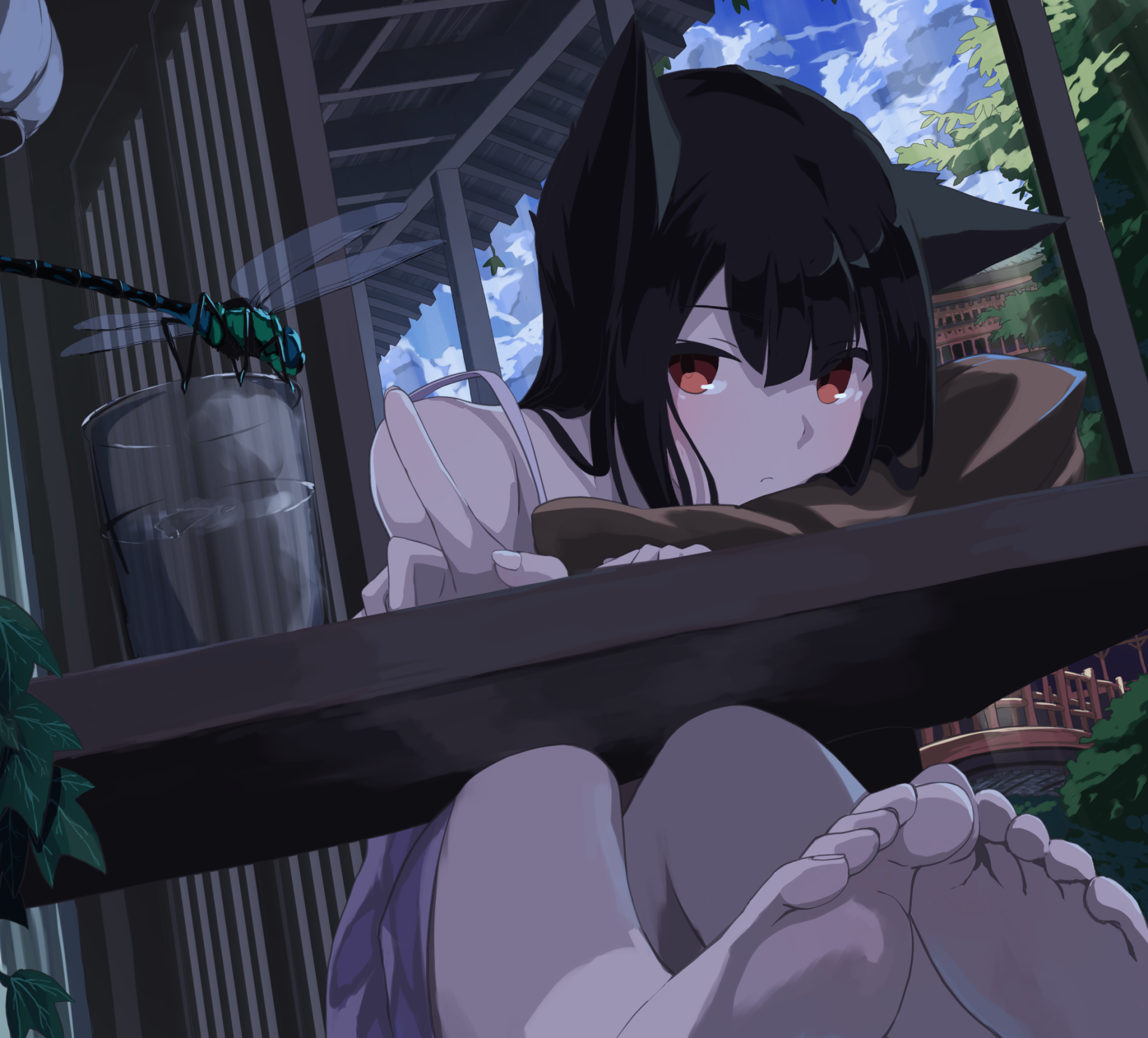 Download Glass Dragonfly Brown Eyes Black Hair Long Hair Anime Original HD Wallpaper by みきさい