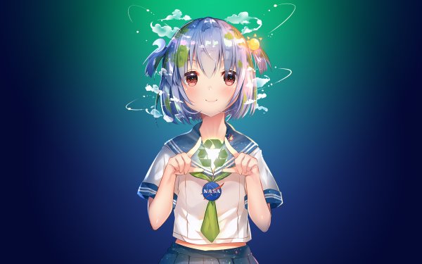 Anime Earth-Chan Brown Eyes Short Hair HD Wallpaper | Background Image
