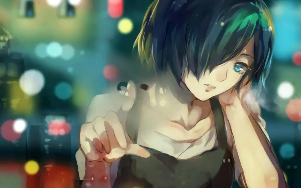 HD wallpaper featuring Touka Kirishima from the anime Tokyo Ghoul. The colorful background with bokeh lights adds a vibrant and dreamy ambiance to the image.