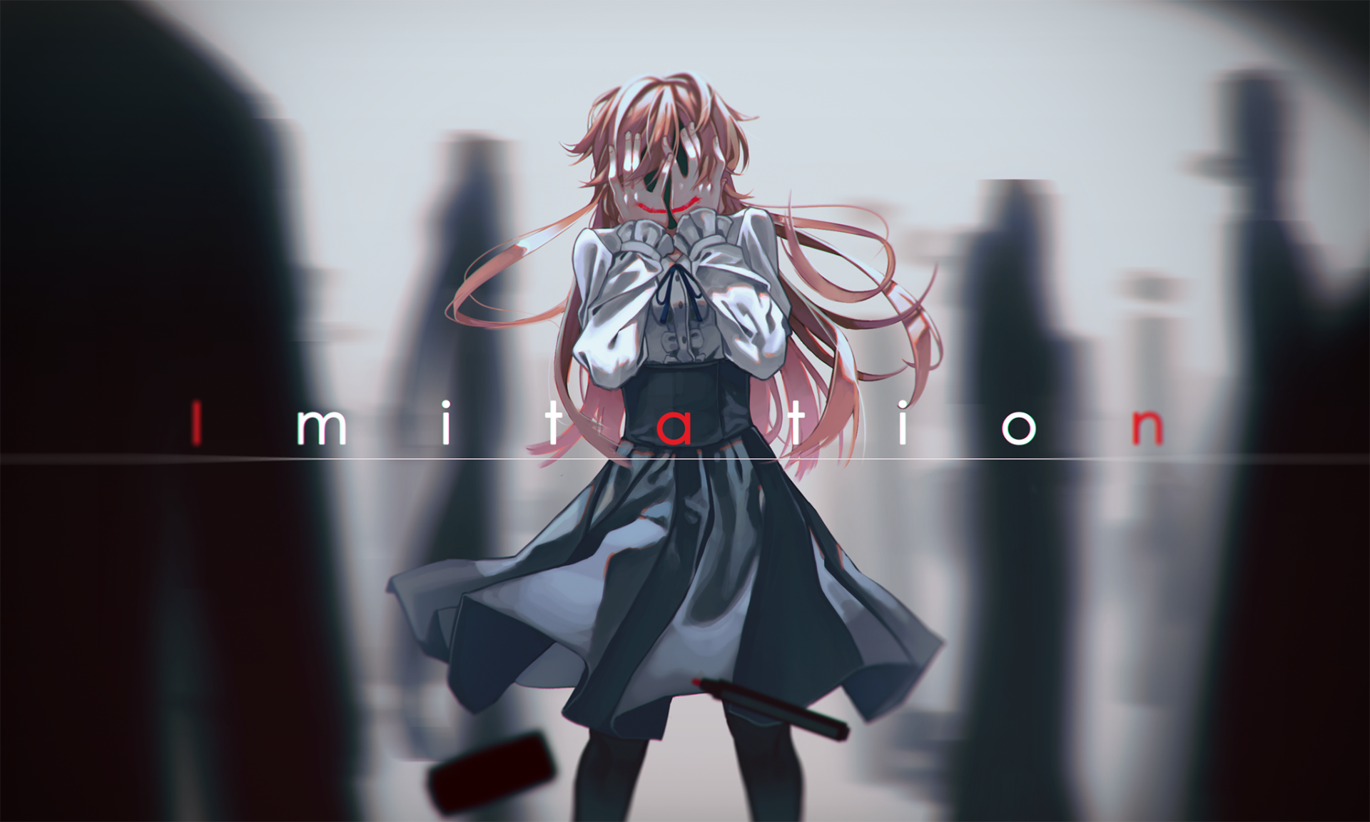 HD anime original desktop wallpaper featuring a mysterious girl with flowing hair and shadows in the background, overlaid with the word limitation in stylized text.