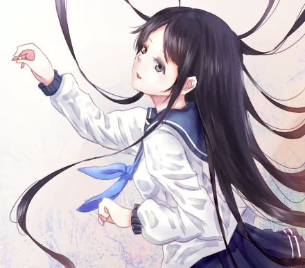 black eyes smile black hair long hair Anime Original HD Desktop Wallpaper | Background Image