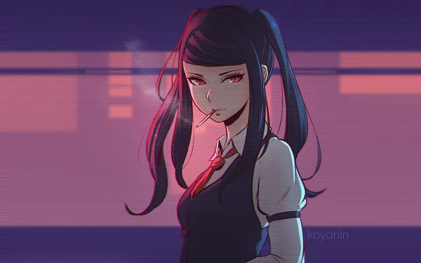 HD desktop wallpaper featuring Julianne Stingray from the video game VA-11 Hall-A: Cyberpunk Bartender Action, set against a futuristic background with vibrant colors.