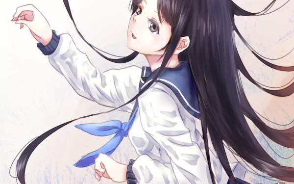 black eyes smile black hair long hair Anime Original HD Desktop Wallpaper | Background Image