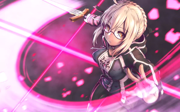 HD PC desktop wallpaper featuring Heroine X from the anime Fate/Grand Order in dynamic action with glowing pink energy effects.