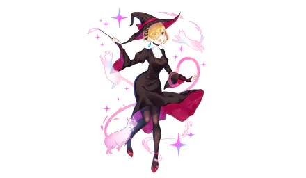 hat blush earrings wand green eyes blonde short hair cat witch Anime Original anime cat HD Desktop Wallpaper | Background Image