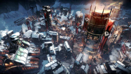 HD wallpaper featuring the icy post-apocalyptic cityscape from the game Frostpunk.