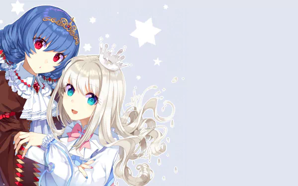 star smile bow (Clothing) red eyes blue eyes tiara crown blonde blue hair long hair Anime Original HD Desktop Wallpaper | Background Image