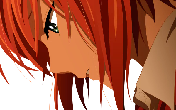 Close-up of Chise Hatori from The Ancient Magus' Bride anime, featuring her red hair and green eyes, rendered in 8K Ultra HD for a PC desktop wallpaper.