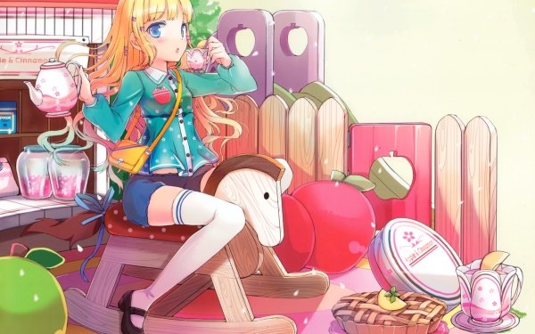 Anime Original Long Hair Blonde Pommel Horse Tea Cup Teapot Pie Blue Eyes Bag HD Wallpaper | Background Image
