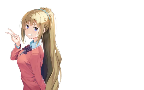peace sign bow (Clothing) blush smile blue eyes long hair blonde Kei Karuizawa Anime Classroom of the Elite HD Desktop Wallpaper | Background Image