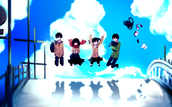Anime Kagerou Project Shintaro Kisaragi Ayano Tateyama Takane 'Ene' Enomoto Konoha Bridge Sky Shadow Cloud HD Wallpaper | Background Image