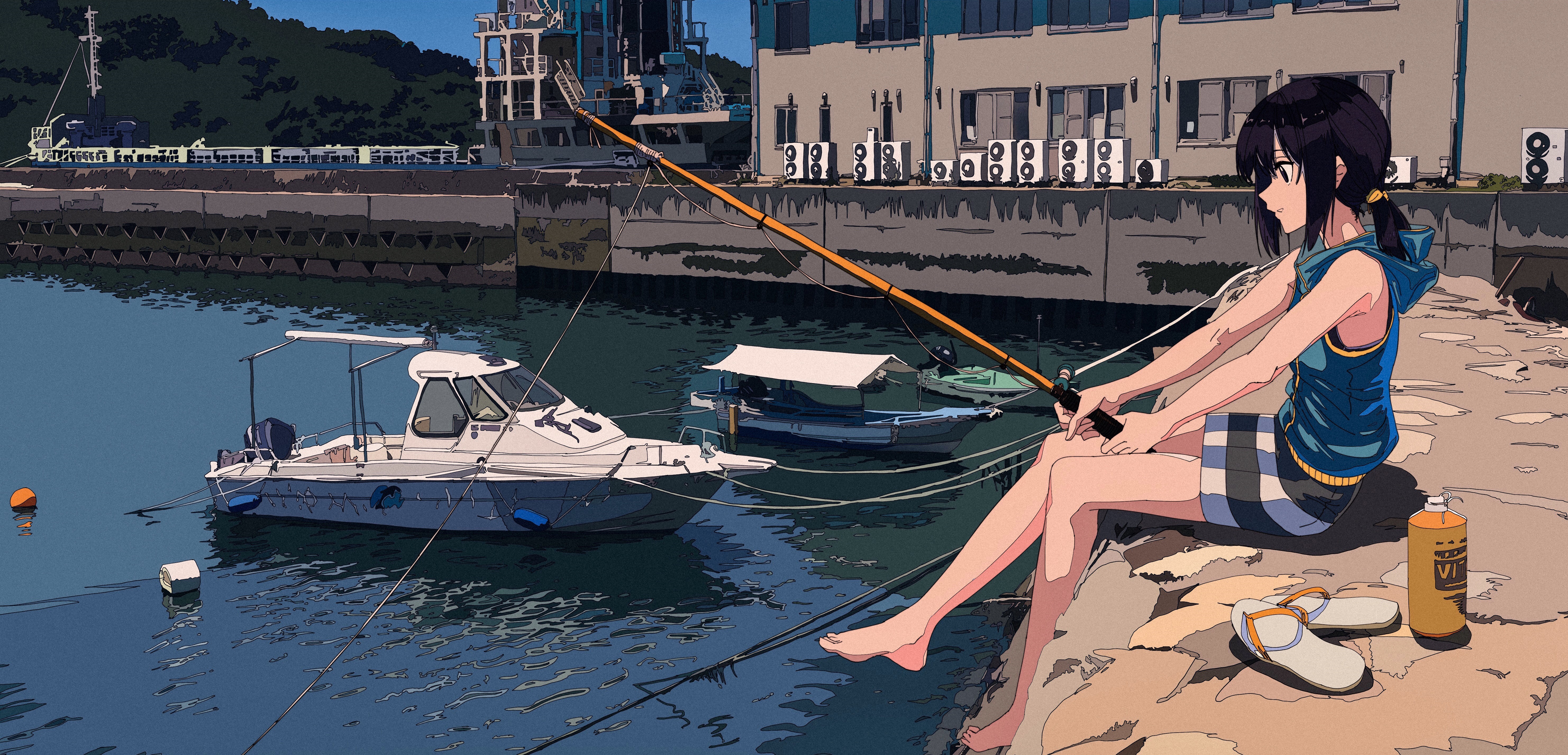Anime Fishing Serenity - 4K Ultra HD Wallpaper by 焦茶