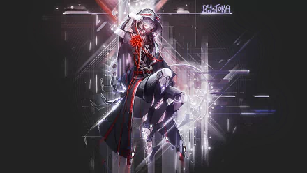 HD anime-style original artwork featuring a futuristic character with glowing red accents, designed as a striking PC desktop wallpaper and background.