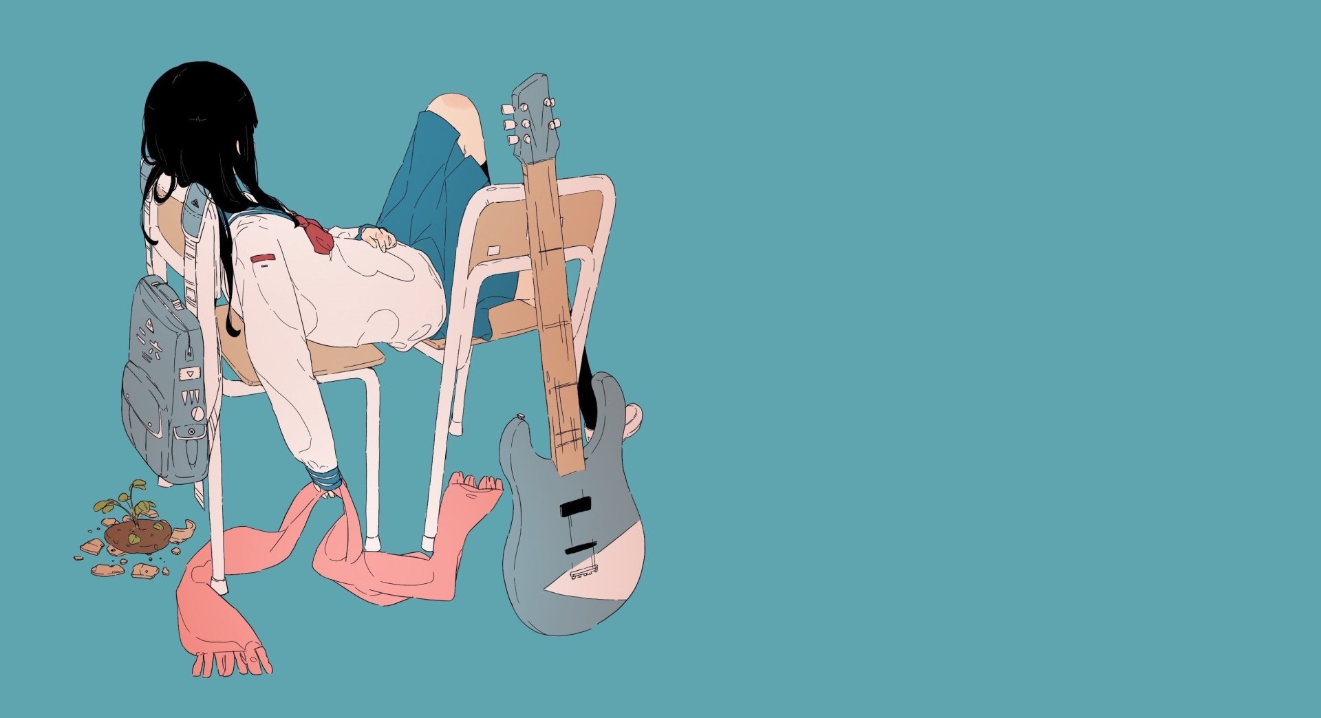 Download Long Hair Guitar Anime Original HD Wallpaper by ダイスケリチャード