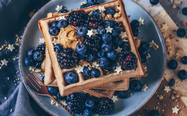 Food Waffle Blueberry Breakfast Blackberry Berry Fruit HD Wallpaper | Background Image