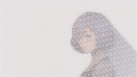4K Ultra HD PC desktop wallpaper of Touka Kirishima from Tokyo Ghoul, created using layered text art for a striking anime-inspired design.