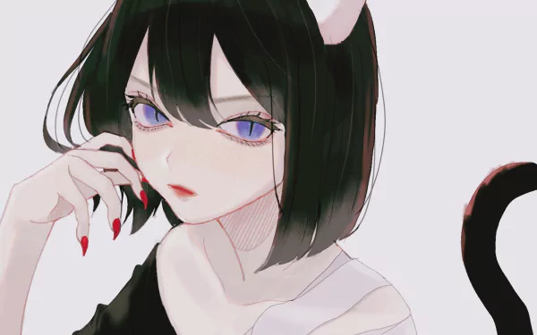 tail blue eyes bandage black hair short hair cat girl Anime Original HD Desktop Wallpaper | Background Image