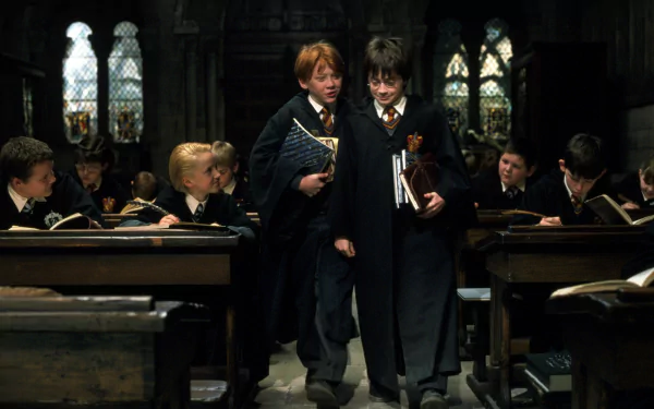 Tom Felton Drago Malefoy Ron Weasley Rupert Grint Harry Potter Daniel Radcliffe movie Harry Potter and the Philosopher's Stone HD Desktop Wallpaper | Background Image