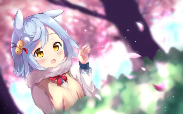 HD PC desktop wallpaper featuring Fubuki from Azur Lane, depicted in an anime style with a soft pink cherry blossom background.