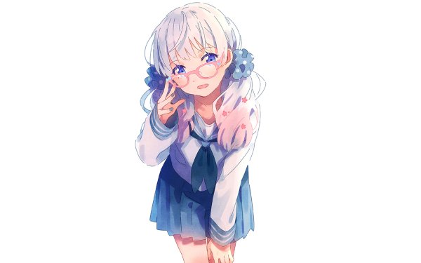 Anime Girl School Uniform Glasses Blue Eyes White Hair HD Wallpaper | Background Image