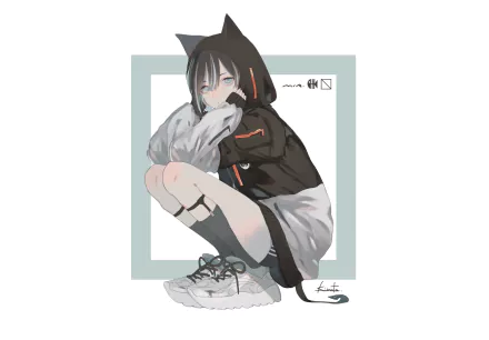 blue eyes black hair short hair hoodie Anime Original HD Desktop Wallpaper | Background Image