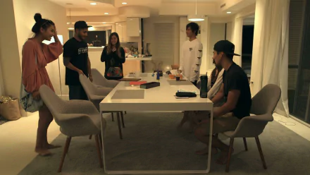 HD desktop wallpaper of a Terrace House scene with members in a cozy evening living room setting.