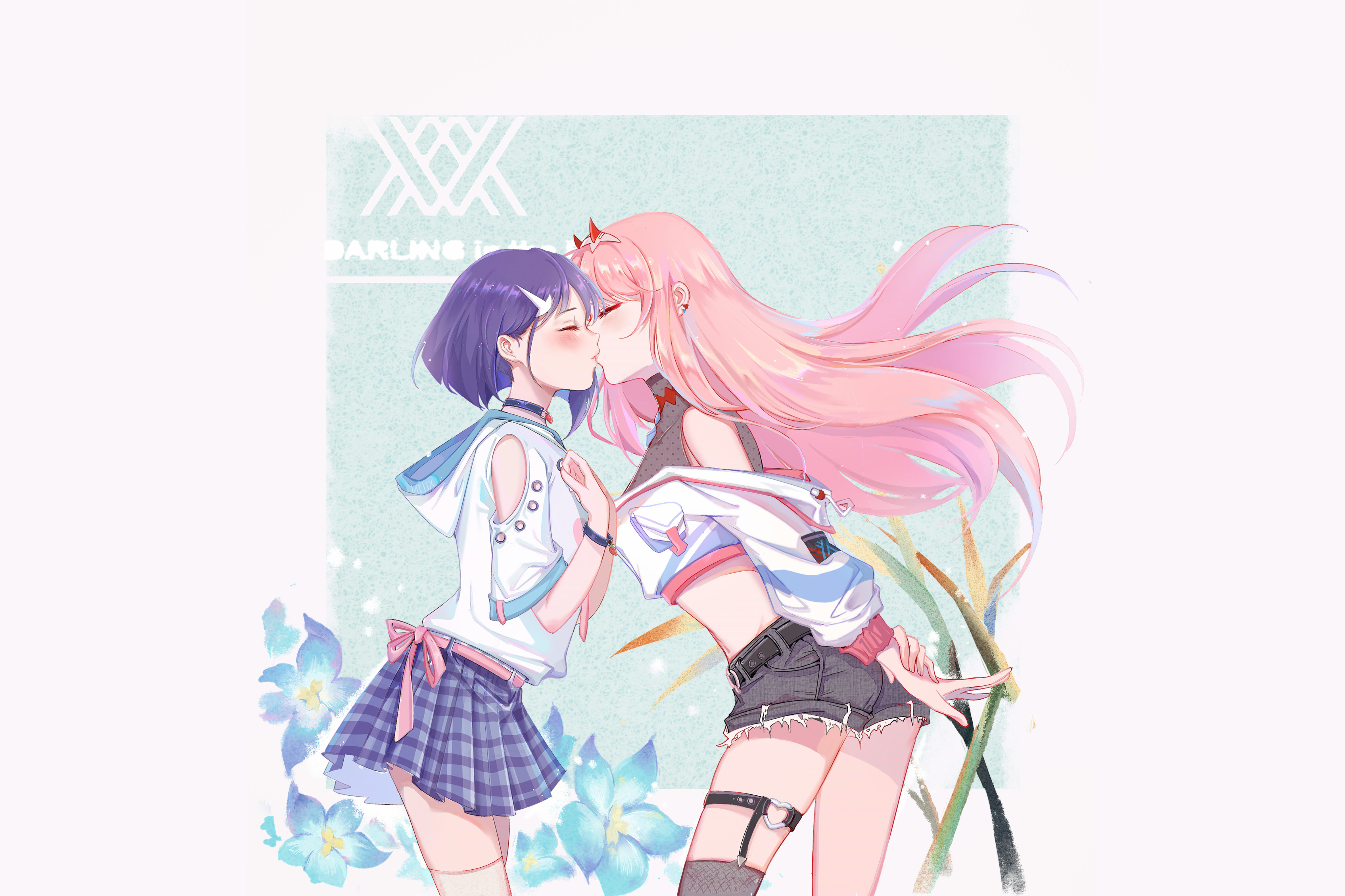 4K HD Yuri Wallpaper: Zero Two & Ichigo from Darling in the FranXX by Seele