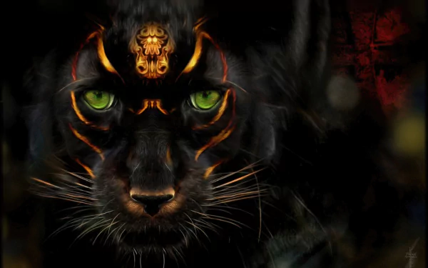 stare green eyes panther fantasy Animal Fantasy Animal HD Desktop Wallpaper | Background Image