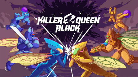 HD desktop wallpaper featuring characters from Killer Queen Black game in vibrant combat action.