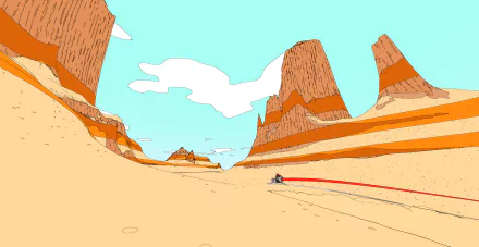 HD desktop wallpaper featuring an artistic representation of the Sable game's desert landscape with towering rock formations.