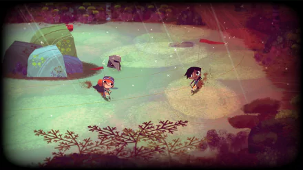 HD desktop wallpaper featuring characters from Knights and Bikes in a whimsical, colorful outdoor setting.