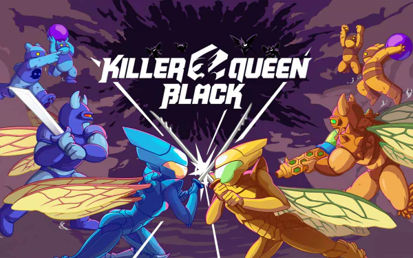 HD desktop wallpaper featuring characters from Killer Queen Black game in vibrant combat action.