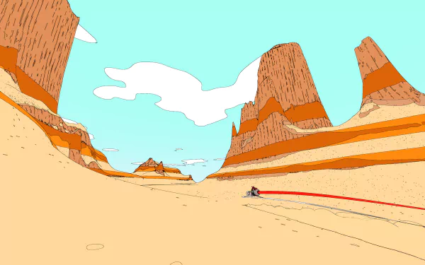 HD desktop wallpaper featuring an artistic representation of the Sable game's desert landscape with towering rock formations.