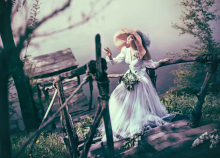 white dress hat woman model HD Desktop Wallpaper | Background Image