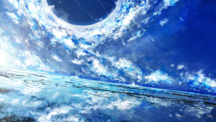 A stunning HD desktop wallpaper and background featuring a vivid sky and ocean scene inspired by the anime series Fate/Grand Order.