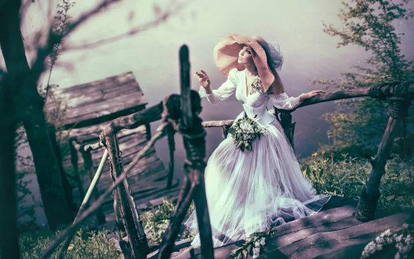 white dress hat woman model HD Desktop Wallpaper | Background Image