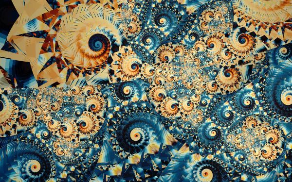 HD wallpaper featuring a psychedelic, trippy swirl with a colorful abstract and fractal pattern in blue, orange, and yellow.