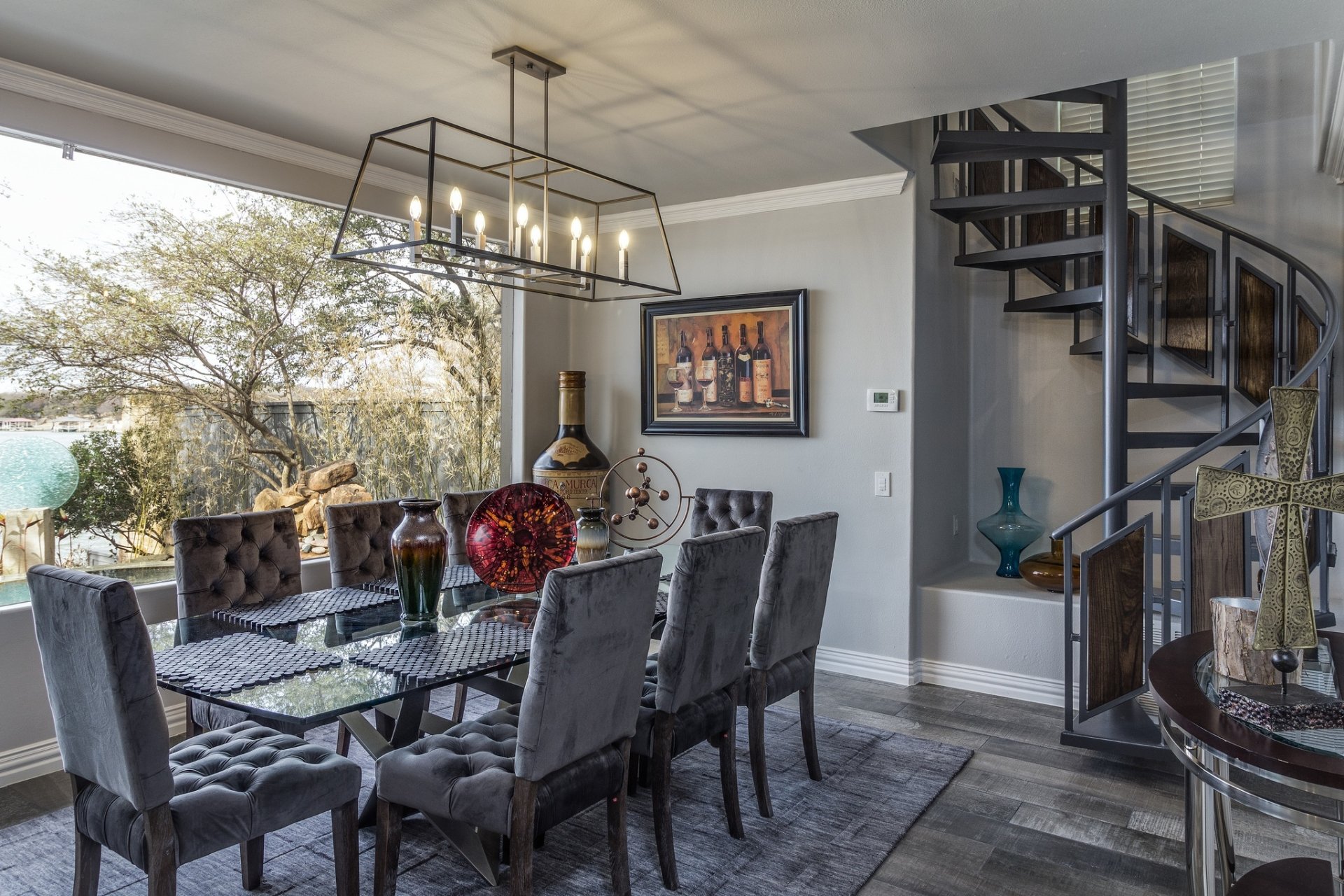 Download Spiral Staircase Table Furniture Living Room Man Made Room HD Wallpaper