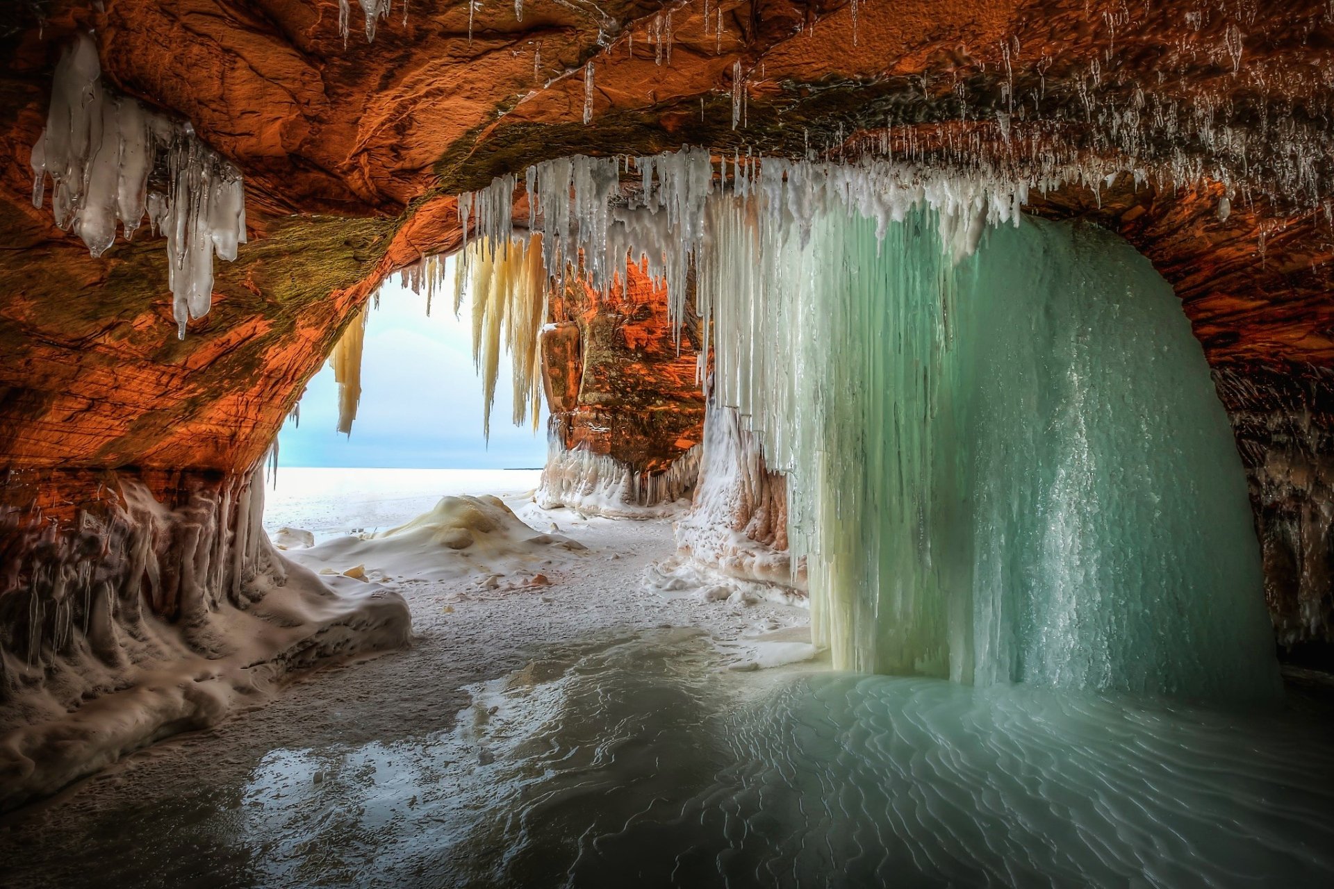 Frozen Waterfall in Cave HD Wallpaper | Background Image | 2048x1365 ...