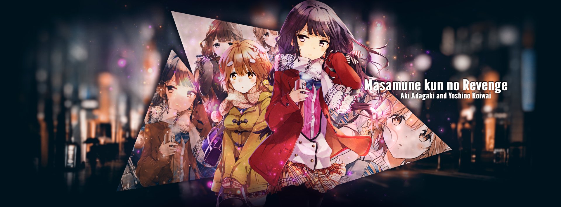 HD PC desktop wallpaper featuring Yoshino Koiwai and Aki Adagaki from the anime Masamune-kun's Revenge with vibrant colors and dynamic composition.