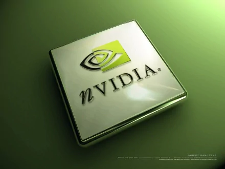 A sleek HD desktop wallpaper featuring the distinctive Nvidia logo, emphasizing technology and innovation with vibrant green and reflective design elements.