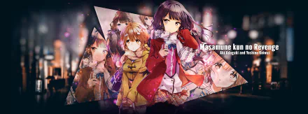 HD PC desktop wallpaper featuring Yoshino Koiwai and Aki Adagaki from the anime Masamune-kun's Revenge with vibrant colors and dynamic composition.