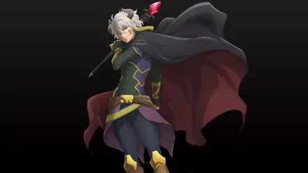 HD desktop wallpaper featuring Diablo from the anime How NOT to Summon a Demon Lord in a confident pose with a cape billowing and staff in hand.