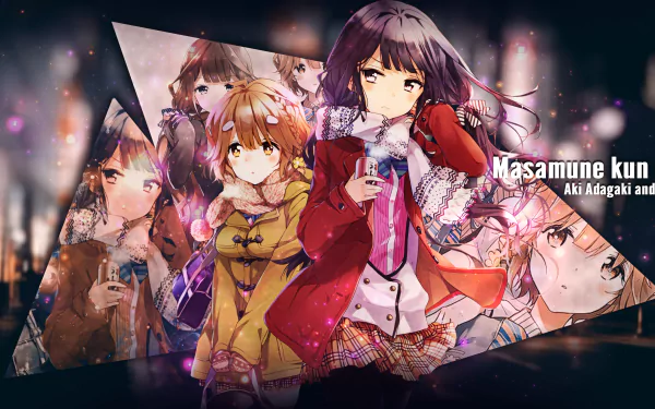 HD PC desktop wallpaper featuring Yoshino Koiwai and Aki Adagaki from the anime Masamune-kun's Revenge with vibrant colors and dynamic composition.