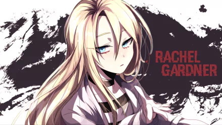 4K Ultra HD anime wallpaper featuring Rachel Gardner from Angels of Death with a somber expression and flowing blonde hair against a dark, abstract background.