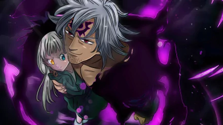 4K Ultra HD anime wallpaper featuring Elizabeth Liones and Estarossa from The Seven Deadly Sins, showcasing dynamic characters against a dark, vibrant background.