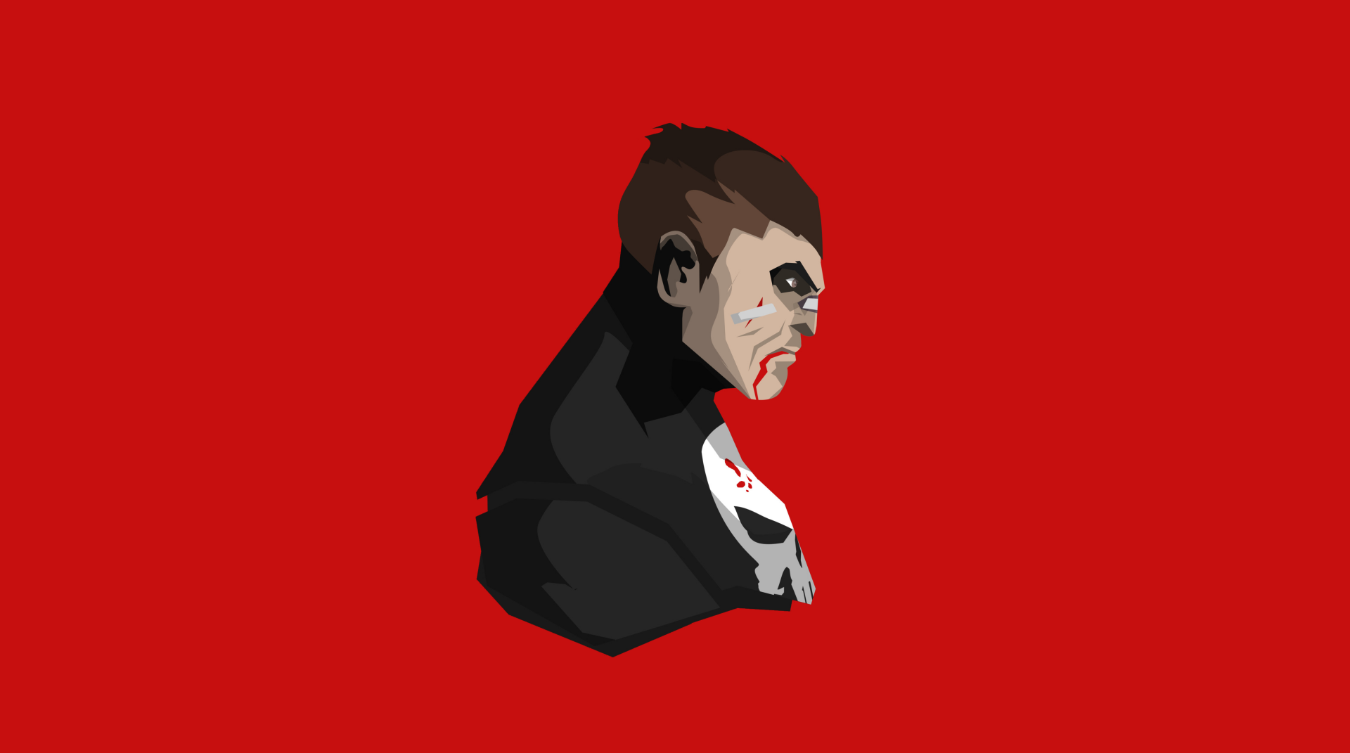 4K Ultra HD PC desktop wallpaper featuring a stylized comic illustration of the Punisher against a bold red background.